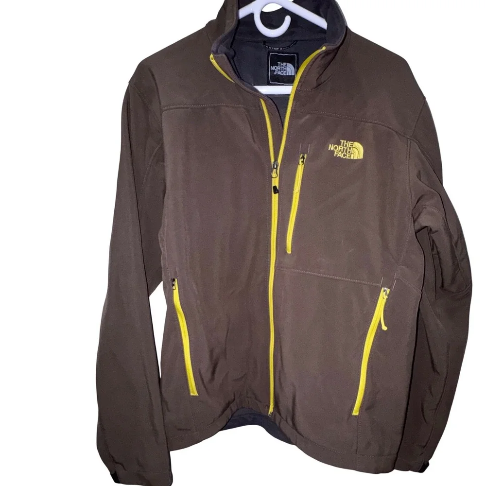 The North Face Apex Bionic Jacket Mens M  Brown Yellow Softshell Fall Winter